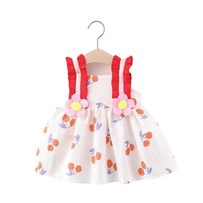 Baby Girls Flower Fruit Print Dresses Wholesale 220330157