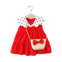 Load image into Gallery viewer, Baby Girls Polka dots Bow Print Dresses And Bag Wholesale 220330159
