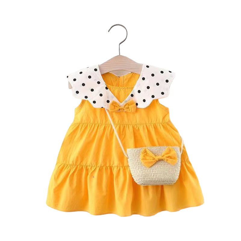 Baby Girls Polka dots Bow Print Dresses And Bag Wholesale 220330159