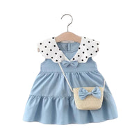 Load image into Gallery viewer, Baby Girls Polka dots Bow Print Dresses And Bag Wholesale 220330159
