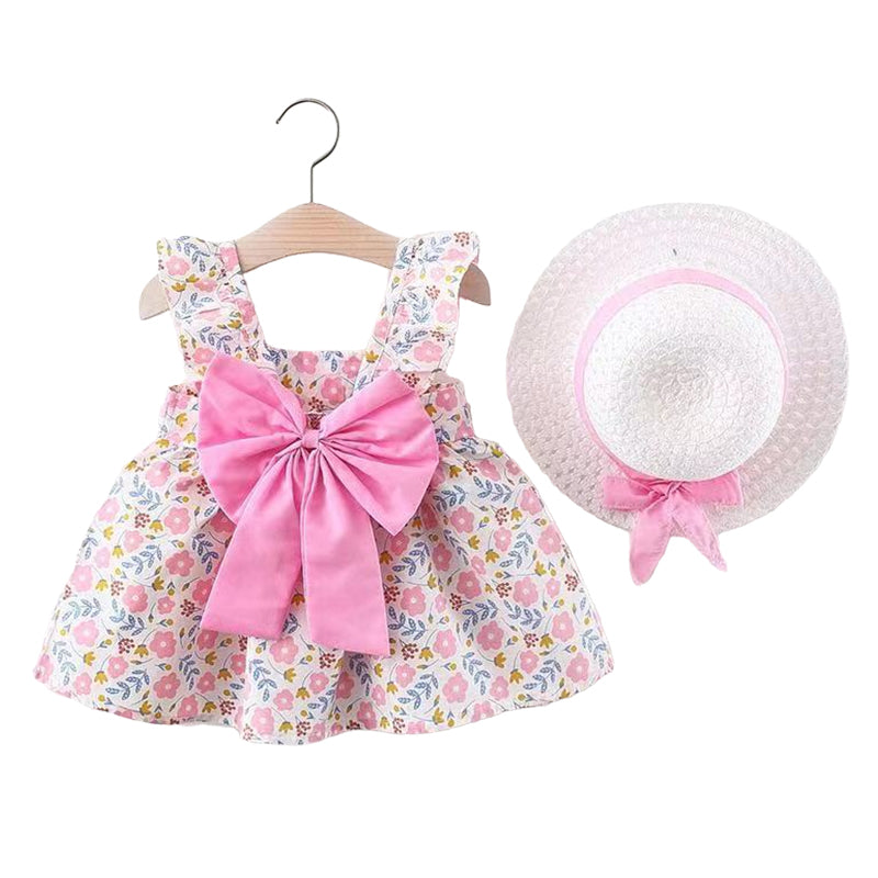 Baby Girls Flower Bow Print Dresses Wholesale 220330164