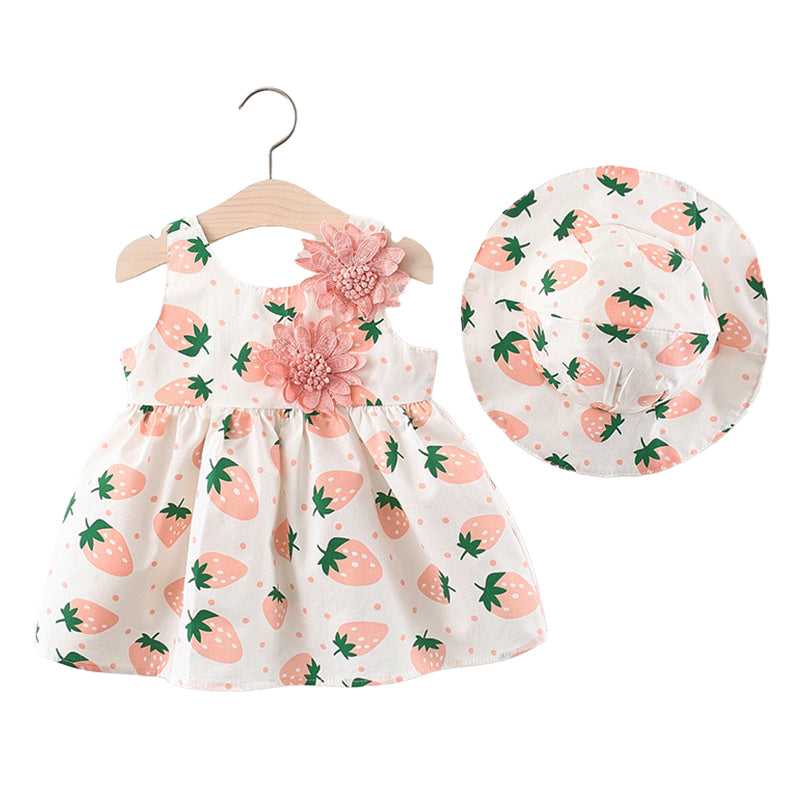2 Pieces Set Baby Girls Print Hats And Dresses Wholesale 220330165