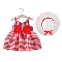 Load image into Gallery viewer, 2 Pieces Set Baby Girls Bow Hats And Checked Dresses Wholesale 220330174
