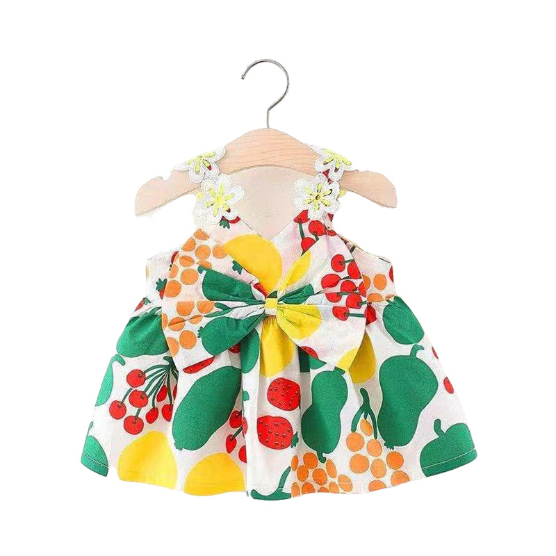 Baby Kid Girls Flower Bow Print Dresses Wholesale 220330190