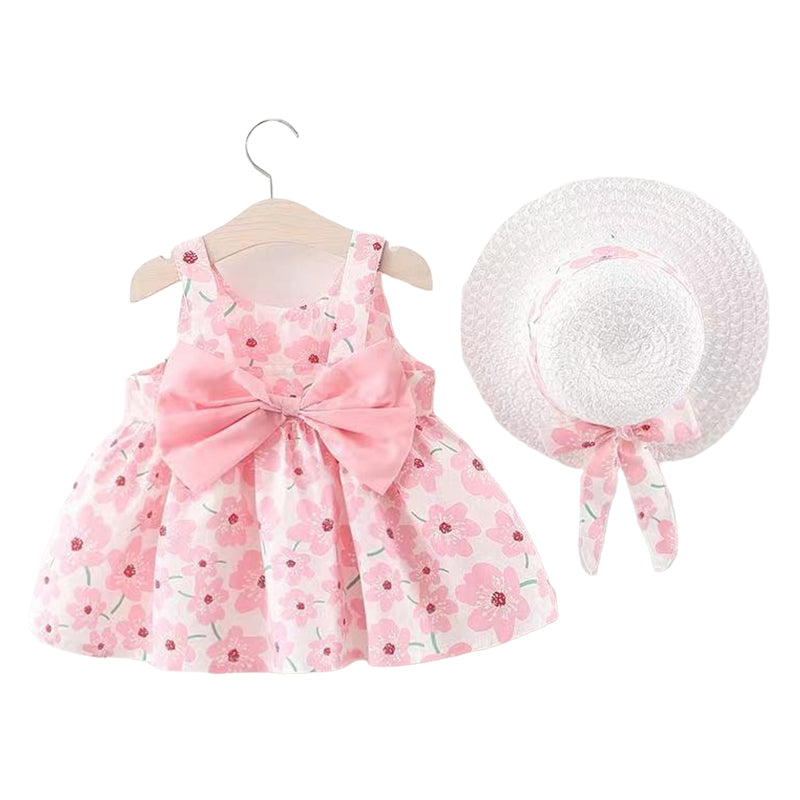 Baby Girls Flower Bow Print Dresses Wholesale 220330193