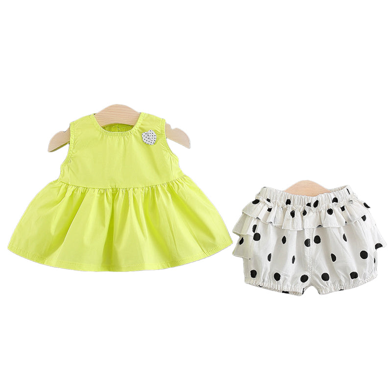 2 Pieces Set Baby Kid Girls Solid Color Dresses And Polka dots Shorts Wholesale 22033021