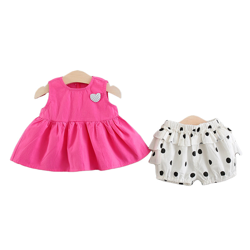 2 Pieces Set Baby Kid Girls Solid Color Dresses And Polka dots Shorts Wholesale 22033021