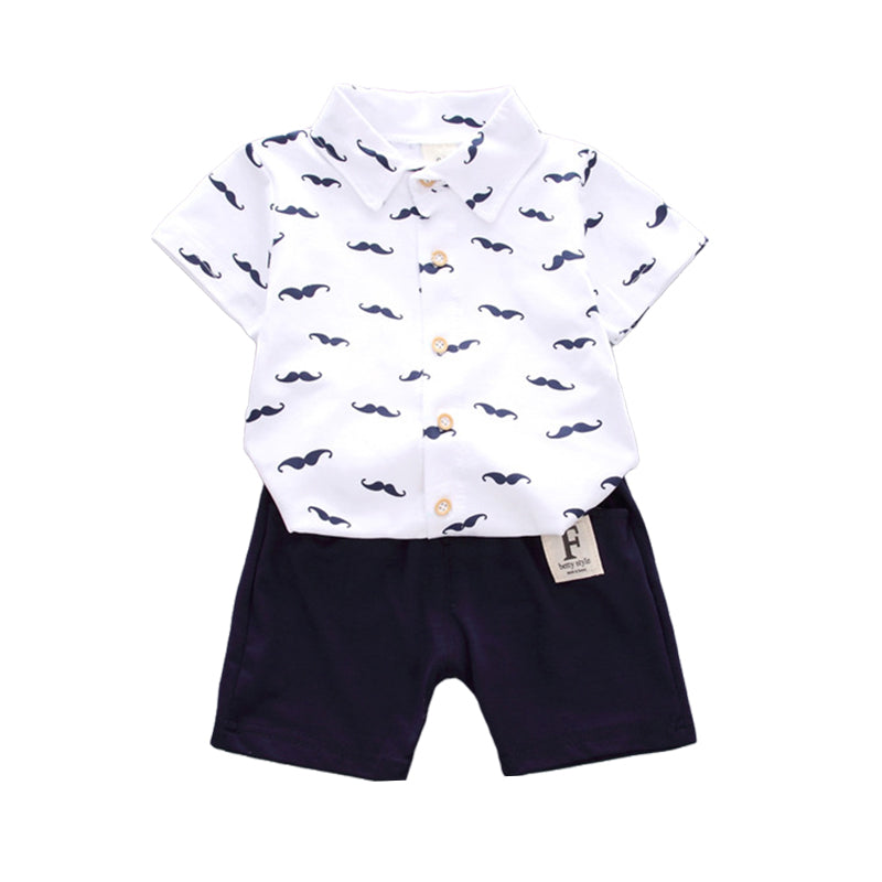 2 Pieces Set Baby Kid Boys Cartoon Print Shirts And Solid Color Shorts Wholesale 220330211