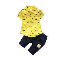 Load image into Gallery viewer, 2 Pieces Set Baby Kid Boys Cartoon Print Shirts And Solid Color Shorts Wholesale 220330211
