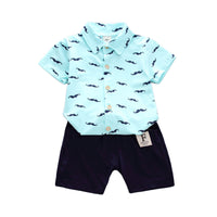 Load image into Gallery viewer, 2 Pieces Set Baby Kid Boys Cartoon Print Shirts And Solid Color Shorts Wholesale 220330211
