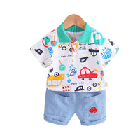 Load image into Gallery viewer, 2 Pieces Set Baby Kid Boys Cartoon Polo Shirts And Solid Color Shorts Wholesale 220330222
