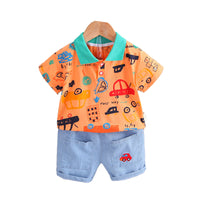Load image into Gallery viewer, 2 Pieces Set Baby Kid Boys Cartoon Polo Shirts And Solid Color Shorts Wholesale 220330222
