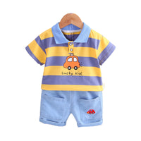 Load image into Gallery viewer, 2 Pieces Set Baby Kid Boys Cartoon Polo Shirts And Solid Color Shorts Wholesale 220330222
