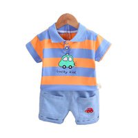 Load image into Gallery viewer, 2 Pieces Set Baby Kid Boys Cartoon Polo Shirts And Solid Color Shorts Wholesale 220330222
