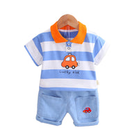 Load image into Gallery viewer, 2 Pieces Set Baby Kid Boys Cartoon Polo Shirts And Solid Color Shorts Wholesale 220330222
