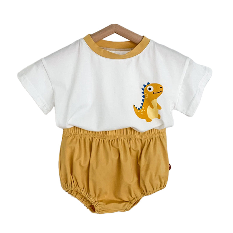 2 Pieces Set Baby Kid Unisex Dinosaur T-Shirts And Solid Color Shorts Wholesale 220330223