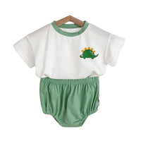 Load image into Gallery viewer, 2 Pieces Set Baby Kid Unisex Dinosaur T-Shirts And Solid Color Shorts Wholesale 220330223
