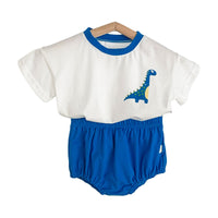 Load image into Gallery viewer, 2 Pieces Set Baby Kid Unisex Dinosaur T-Shirts And Solid Color Shorts Wholesale 220330223

