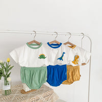 Load image into Gallery viewer, 2 Pieces Set Baby Kid Unisex Dinosaur T-Shirts And Solid Color Shorts Wholesale 220330223
