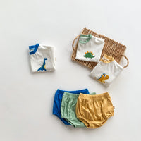 Load image into Gallery viewer, 2 Pieces Set Baby Kid Unisex Dinosaur T-Shirts And Solid Color Shorts Wholesale 220330223
