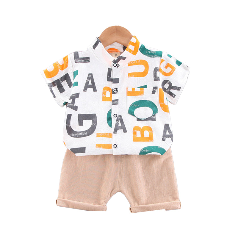 2 Pieces Set Baby Kid Boys Alphabet Print Shirts And Solid Color Shorts Wholesale 220330246