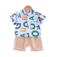 Load image into Gallery viewer, 2 Pieces Set Baby Kid Boys Alphabet Print Shirts And Solid Color Shorts Wholesale 220330246
