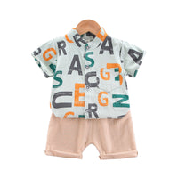 Load image into Gallery viewer, 2 Pieces Set Baby Kid Boys Alphabet Print Shirts And Solid Color Shorts Wholesale 220330246
