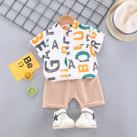 Load image into Gallery viewer, 2 Pieces Set Baby Kid Boys Alphabet Print Shirts And Solid Color Shorts Wholesale 220330246
