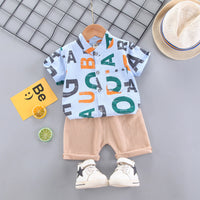 Load image into Gallery viewer, 2 Pieces Set Baby Kid Boys Alphabet Print Shirts And Solid Color Shorts Wholesale 220330246
