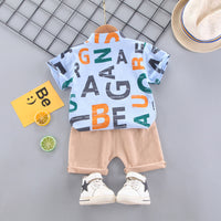 Load image into Gallery viewer, 2 Pieces Set Baby Kid Boys Alphabet Print Shirts And Solid Color Shorts Wholesale 220330246
