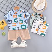 Load image into Gallery viewer, 2 Pieces Set Baby Kid Boys Alphabet Print Shirts And Solid Color Shorts Wholesale 220330246
