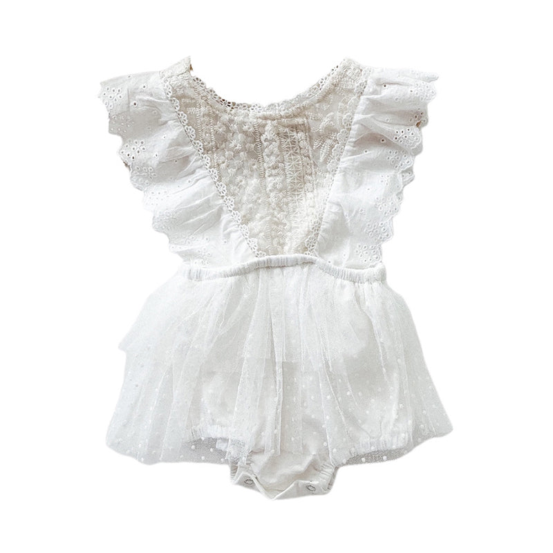 Baby Girls Solid Color Lace Embroidered Rompers Wholesale 220330248