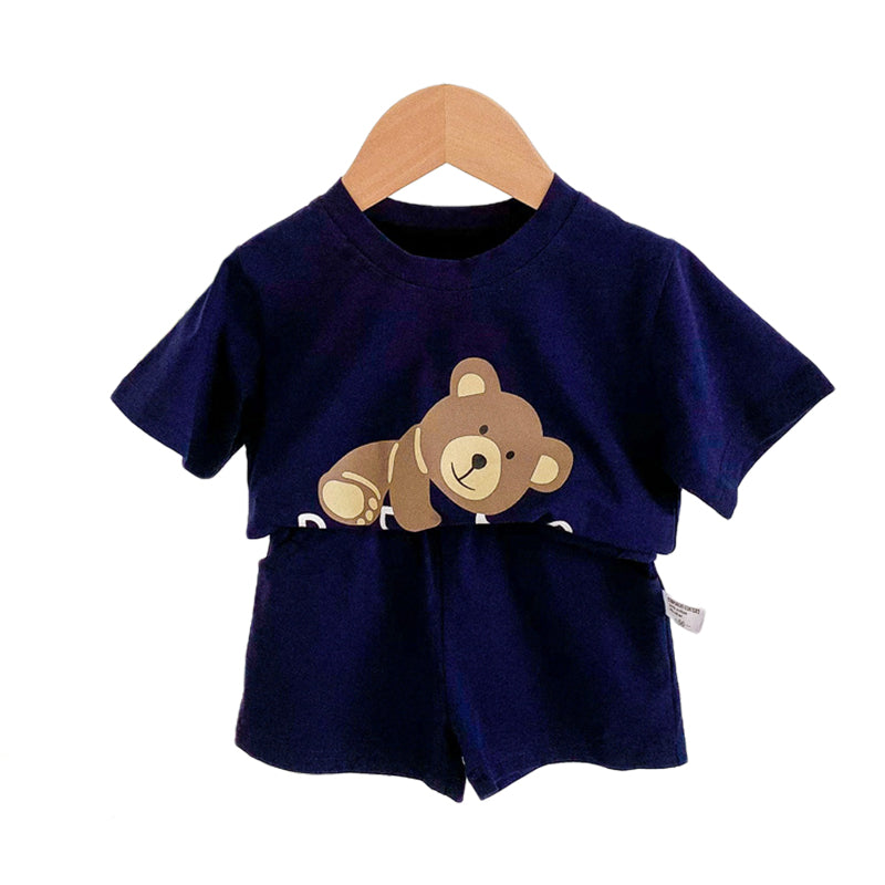 2 Pieces Set Baby Unisex Animals Cartoon Print T-Shirts And Solid Color Shorts Wholesale 220330254