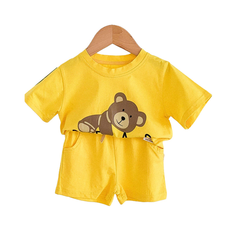 2 Pieces Set Baby Unisex Animals Cartoon Print T-Shirts And Solid Color Shorts Wholesale 220330254