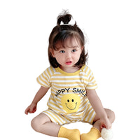 Load image into Gallery viewer, Baby Girls Striped Letters Expression Print Rompers Wholesale 220330255
