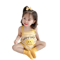 Load image into Gallery viewer, Baby Girls Striped Letters Expression Print Rompers Wholesale 220330255
