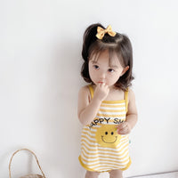 Load image into Gallery viewer, Baby Girls Striped Letters Expression Print Rompers Wholesale 220330255
