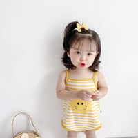 Load image into Gallery viewer, Baby Girls Striped Letters Expression Print Rompers Wholesale 220330255
