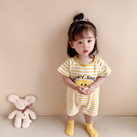 Load image into Gallery viewer, Baby Girls Striped Letters Expression Print Rompers Wholesale 220330255
