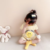 Load image into Gallery viewer, Baby Girls Striped Letters Expression Print Rompers Wholesale 220330255
