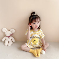 Load image into Gallery viewer, Baby Girls Striped Letters Expression Print Rompers Wholesale 220330255
