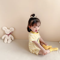Load image into Gallery viewer, Baby Girls Striped Letters Expression Print Rompers Wholesale 220330255
