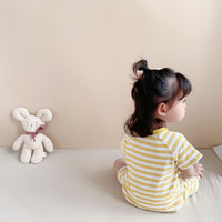 Load image into Gallery viewer, Baby Girls Striped Letters Expression Print Rompers Wholesale 220330255
