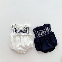 Load image into Gallery viewer, Baby Girls Flower Embroidered Rompers Wholesale 220330279
