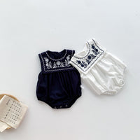 Load image into Gallery viewer, Baby Girls Flower Embroidered Rompers Wholesale 220330279
