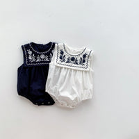 Load image into Gallery viewer, Baby Girls Flower Embroidered Rompers Wholesale 220330279
