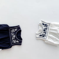 Load image into Gallery viewer, Baby Girls Flower Embroidered Rompers Wholesale 220330279
