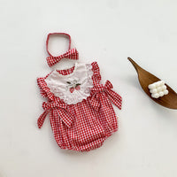 Load image into Gallery viewer, Baby Girls Checked Bow Lace Embroidered Rompers Wholesale 220330292
