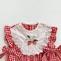 Load image into Gallery viewer, Baby Girls Checked Bow Lace Embroidered Rompers Wholesale 220330292
