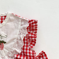 Load image into Gallery viewer, Baby Girls Checked Bow Lace Embroidered Rompers Wholesale 220330292
